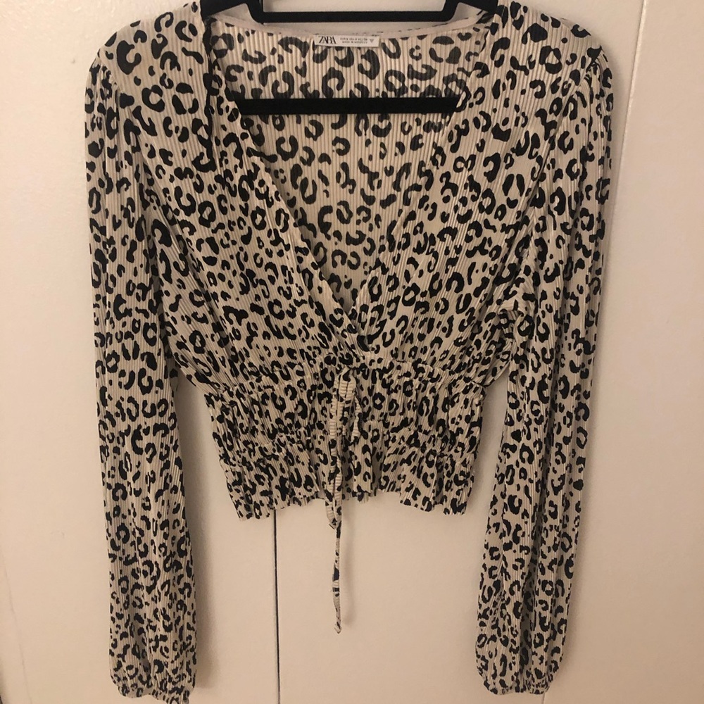 Zara black and white cheetah blouse